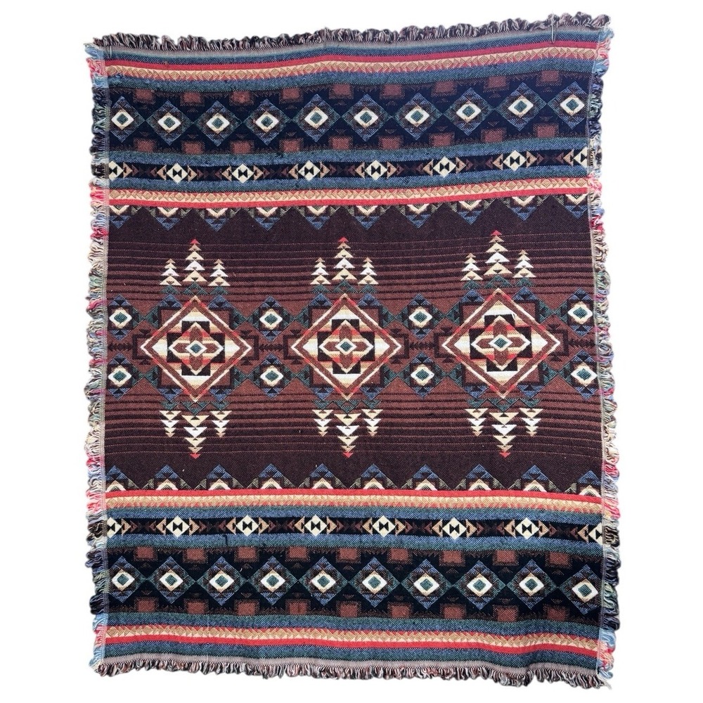 Vintage Crown Crafts Southwestern Throw Blanket Aztec Tapestry Geometric Native